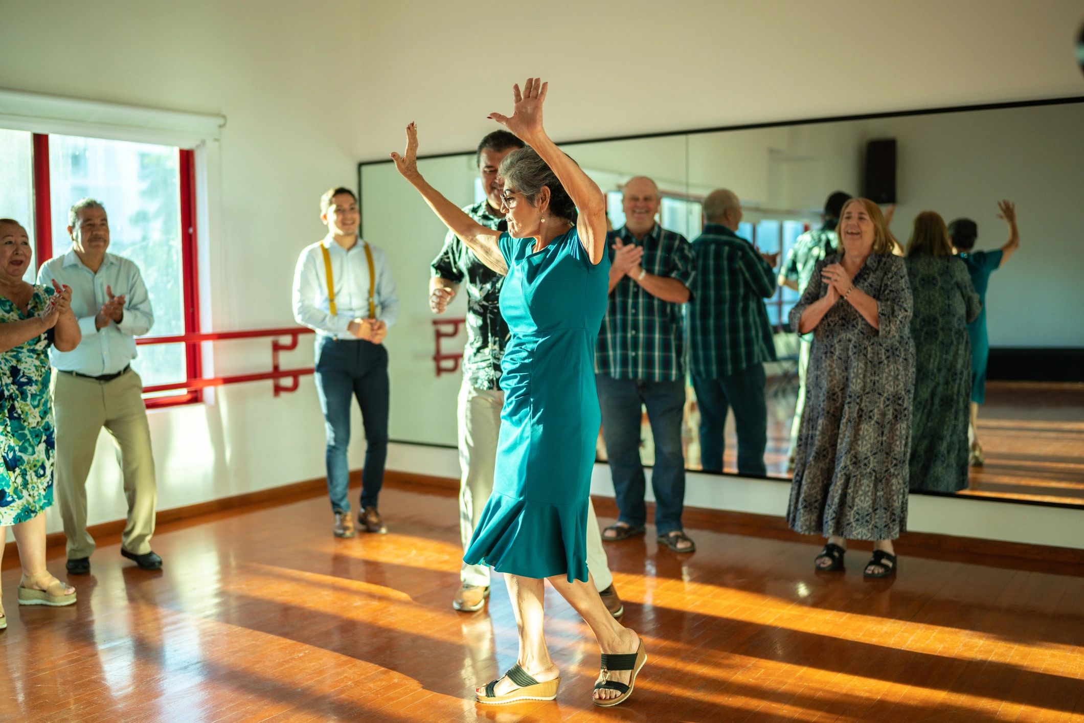 Couple practicing dance steps in a studio